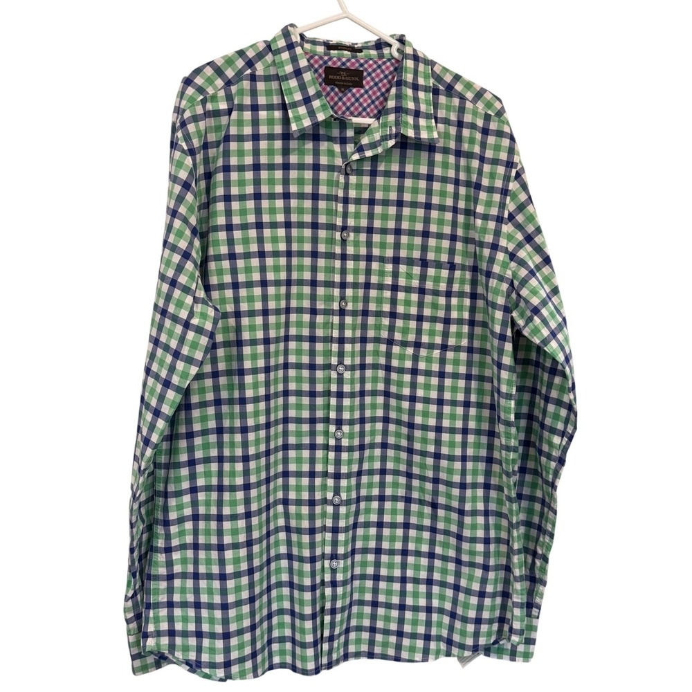 Rodd & Gunn Mens XL Sports Fit Gingham Button Down Shirt Green Blue Woven Italy
